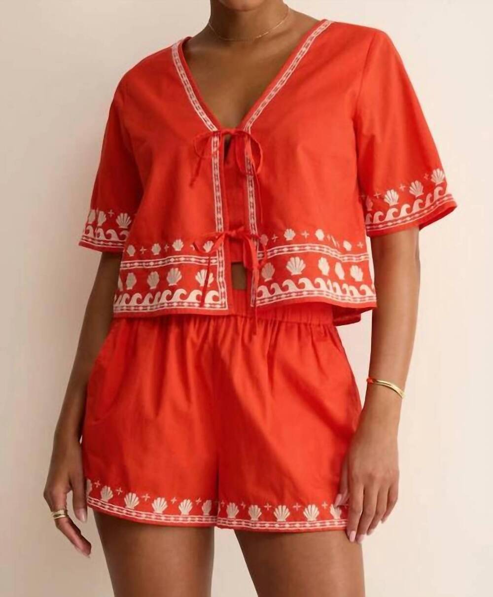 Z Supply Red Embroidered Tie-Front Crop Top